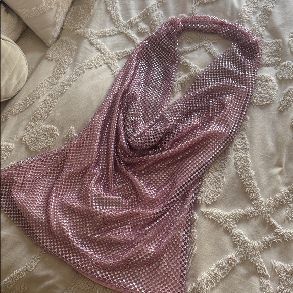 ZARA Rhinestone Baby Pink Sequin Drape Top - BRAND NEW - Picture 4 of 7